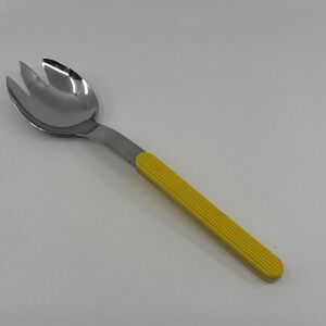 Vintage Crown Corning Yellow Handle Serving Spork Korea Ribbed 8.5" Utensil